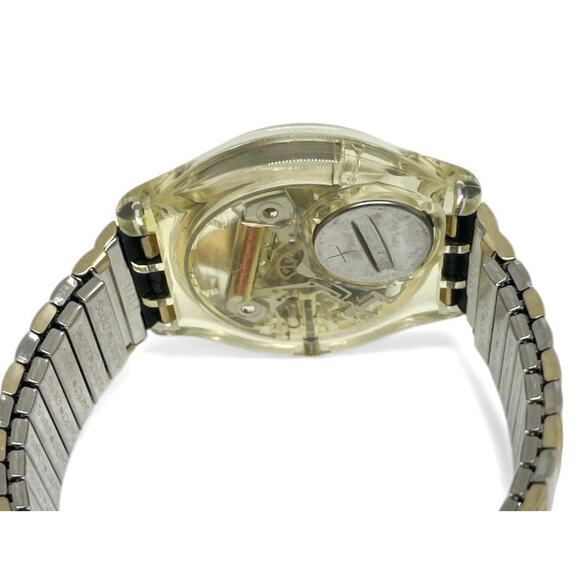 Swatch Watch WHITE ONYX Gk160 1993 Standard Gents Rare Golden Skeleton Dial NOS - Picture 3 of 5